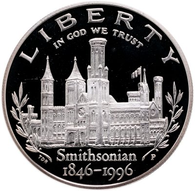 купить США 1 доллар 1996 "150 лет Смитсоновскому институту" в футляре с сертификатом