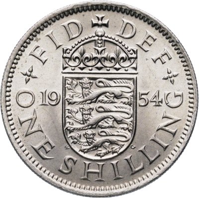 купить Великобритания 1 шиллинг (shilling) 1954 "Английский герб - 3 льва внутри коронованного щита"