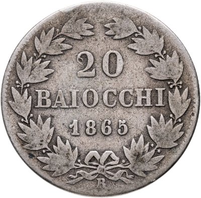 купить Папская область 20 байокко (baiocchi) 1865 Папа Пий IX