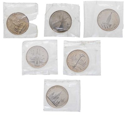 купить Набор из 6 монет 1 рубль 1977-1980 "Олимпиада-80" в запайке