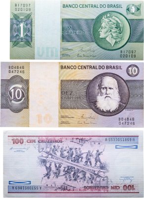 купить Бразилия набор из 3 банкнот 1, 10, 100 крузейро 1975-1980