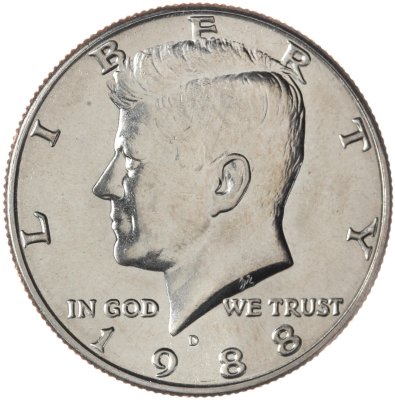 купить США 50 центов (1/2 доллара, half dollar) 1988 D Kennedy Half Dollar (Кеннеди) знак монетного двора "D" - Денвер