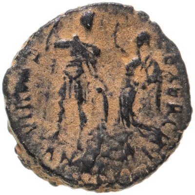 Купить Римская Империя, Гонорий, AE (фолис) 408-423 гг. (реверс: Виктория идет вправо, в руках венок и пальмовая ветвь)