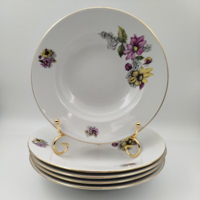 купить Набор суповых тарелок на 5 персон с изображением цветов, фарфор, деколь, золочение, Thun (Тун), Чехословакия, 1970-1990 гг.