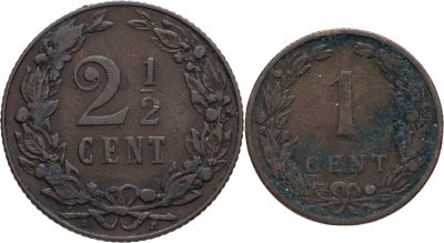 купить Нидерланды набор 1 и 2,5 цента 1905 (2 штуки)