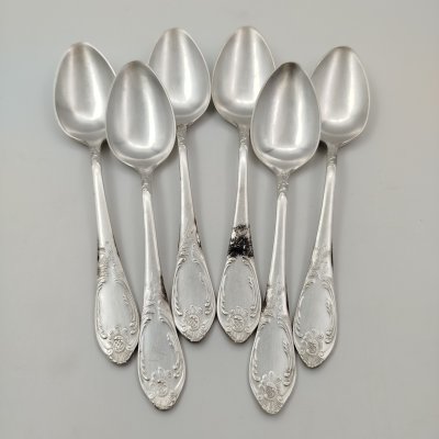 купить Набор из 6-ти столовых ложек, украшенных растительным декором, мНЦ (медь-никель-цинк), Вольнянский завод столовых приборов им. Шевченко (ЗiШ, ЗиШ), СССР, 1960-1970 гг.