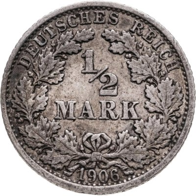 купить Германия 1/2 марки 1906, знак монетного двора: "F" - Штургарт