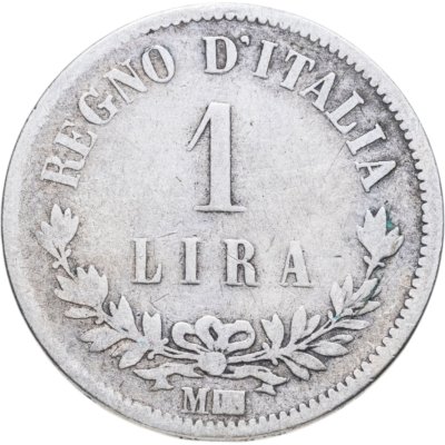 купить Италия 1 лира (lira) 1863 Номинал на реверсе
