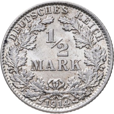 купить Германия 1/2 марки (mark) 1914 Знак монетного двора: "J" - Гамбург