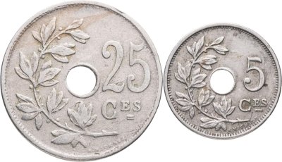 купить Бельгия набор 5 и 25 сантимов 1913 на французском языке (Belgique)