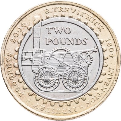 купить Великобритания 2 фунта (pounds) 2004 "200 лет первому паровозу Ричарда Тревесика"