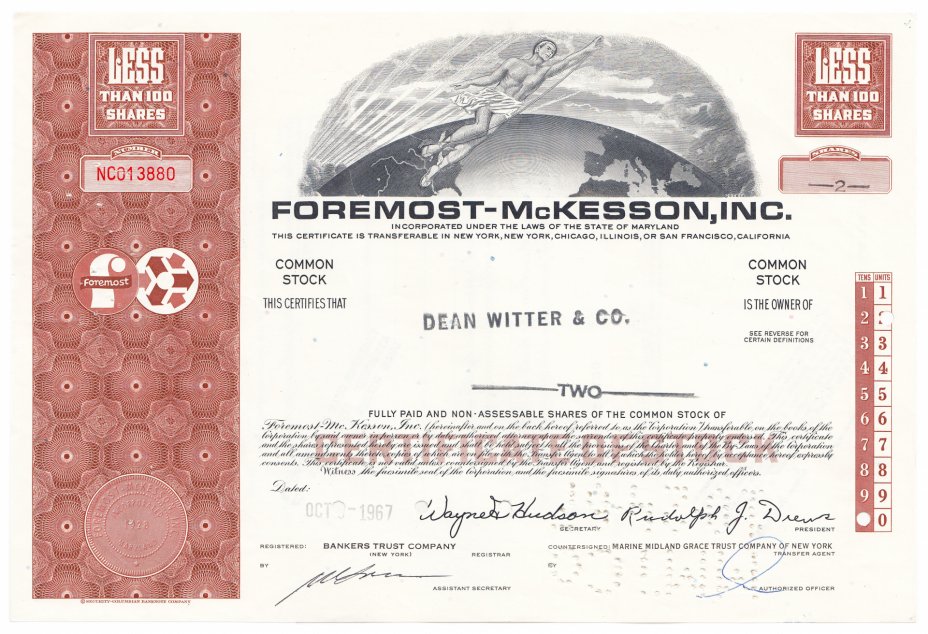 купить Акция США FOREMOST - McKESSON, INC. 1967