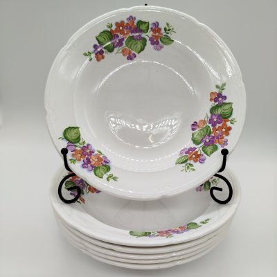 купить Набор из 6 суповых тарелок с цветочным декором, фаянс, деколь, Конаковский фаянсовый завод им. М.И. Калинина (ЗиК Конаково), СССР, 1974-1991 гг.