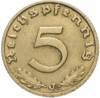 Купить Германия (Третий Рейх) 5 рейх  пфеннигов 1937 "J"