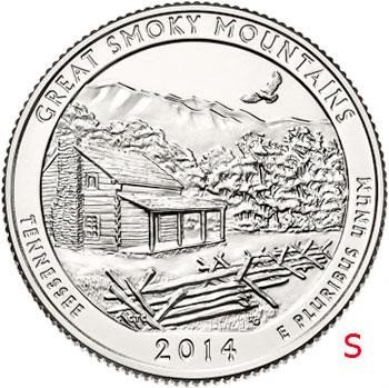 Купить США 25 центов (квотер) 2014 S — Национальный парк Грейт-Смоки-Маунтинс
