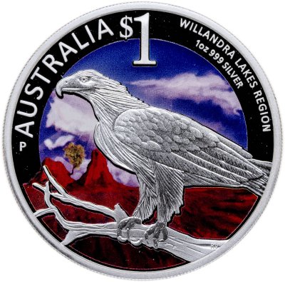 купить Австралия 1 доллар 2013 "Выставка ANDA - Сидней - Озёрный район Уилландра - Клинохвостый орел", в футляре с сертификатом
