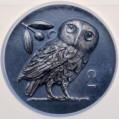 купить Острова Кука 25 долларов 2021 "Тетрадрахма афинская сова", в слабе с сертификатом