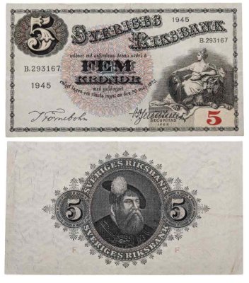 купить Швеция 5 крон 1945