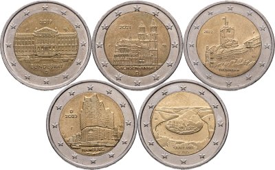 купить Германия набор юбилейных монет 2 евро (euro) 2019-2025 (5 штук) Знак монетного двора "F" - Штутгарт