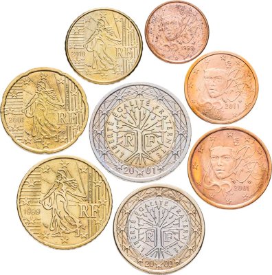 купить Франция, набор из 8 разменных монет евро 1999-2001 гг.