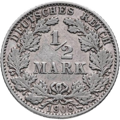 купить Германия 1/2 марки (mark) 1908 E знак монетного двора: "E" - Мульденхюттен