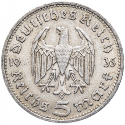 Купить Германия (Третий рейх) 5 рейхсмарок (reichsmark) 1935 F Пауль фон Гинденбург