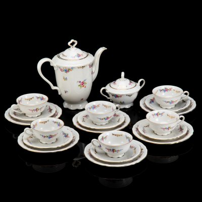 купить Сервиз чайно-кофейный с цветочным декором на 6 персон (20 предметов), фарфор, деколь, золочение, Christian Seltmann, Weiden, Германия, 1949-1960 гг.