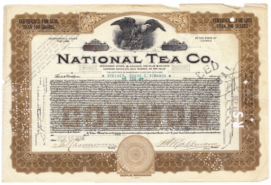 купить Акция США National Tea Co. 1924 г.