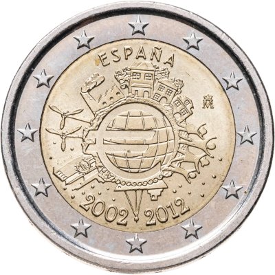 купить Испания 2 евро 2012 "10 лет евро"