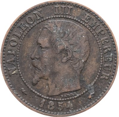 купить Франция 2 сантима (centimes) 1854, знак монетного двора: "A" - Париж