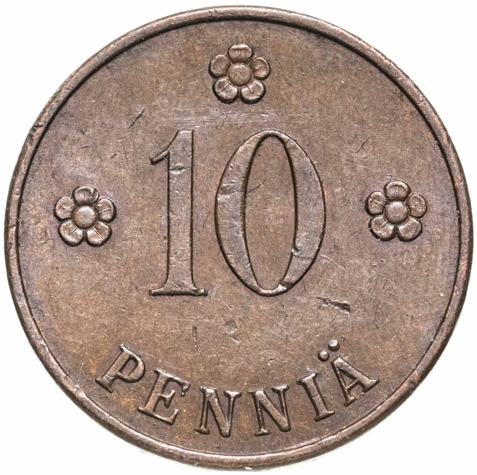 Монета Финляндия 10 пенни (pennia) 1928 стоимостью 396 руб.