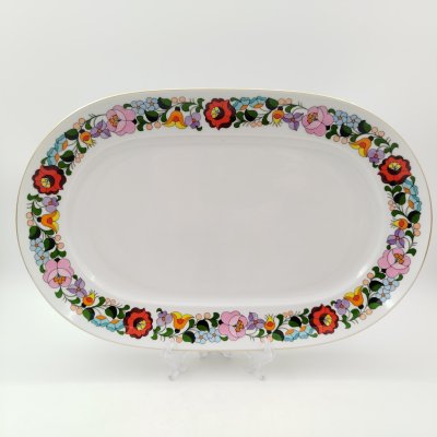 купить Блюдо овальной формы с ярким цветочным орнаментом, фарфор, роспись, Kalocsa, Венгрия, 1960-1990 гг.
