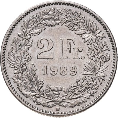 купить Швейцария 2 франка (francs) 1989-2006