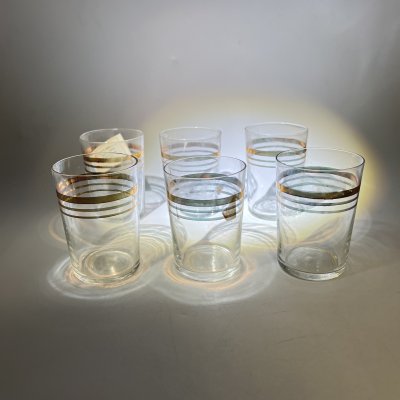 купить Набор из 6 стопок с декоров в виде золотой полосы, стекло, золочение, Гусевской хрустальный завод (Гусь-Хрустальный), СССР, 1970-1980 гг.