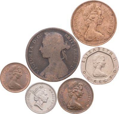 купить Великобритания набор из 6 монет 1/2, 1 пенни, 2, 5, 20 пенсов 1891-1990