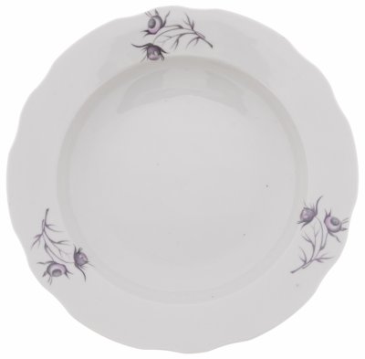 Купить Тарелка суповая "Общепит" декорированная изображениями цветов, фарфор, СССР, 1970-1990 гг.