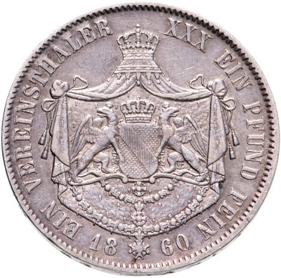 купить Германия (Баден) 1 талер (vereinsthaler) 1860