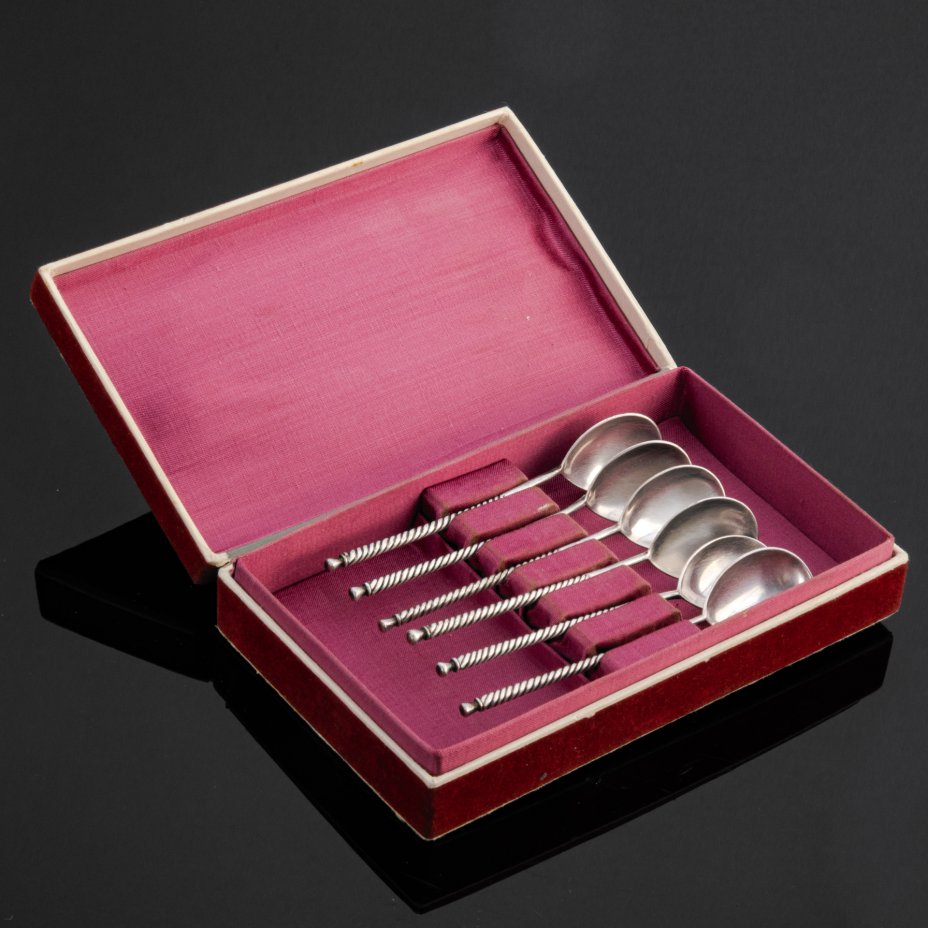 Набор кофейных ложек с витыми ручками на 6 персон в кофре, мНЦ (медь ...