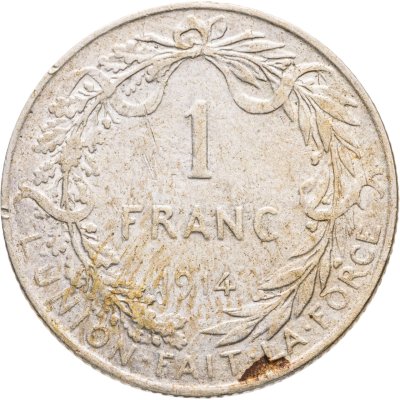 купить Бельгия 1 франк (franc) 1914 Надпись на французском - 'ALBERT ROI DES BELGES'