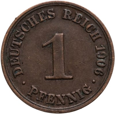 купить Германия 1 пфенниг 1906, знак монетного двора: "А" - Берлин