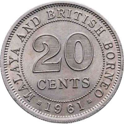 купить Малайя и Британское Борнео 20 центов (cents) 1961 Без отметки монетного двора
