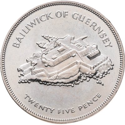 купить Остров Гернси 25 пенсов 1977 "25 лет правления Королевы Елизаветы II"