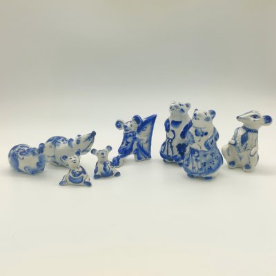 купить Набор из восьми статуэток "Крысы", Гжель, фарфор, роспись, Россия, 1990-2010 гг.