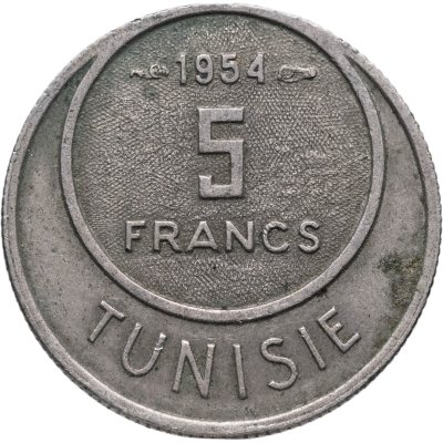 купить Французский Тунис 5 франков (francs) 1954