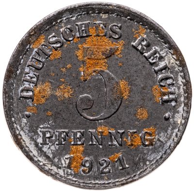 купить Германия (Веймарская республика) 5 пфеннигов (pfennig) 1921 "J"