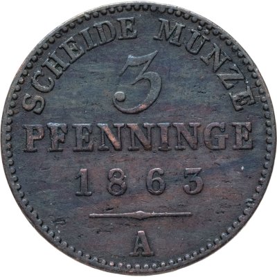 купить Германия, Пруссия 3 пфеннинга 1863 А