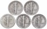 Купить США набор из 5 монет 10 центов (дайм) 1935-1945