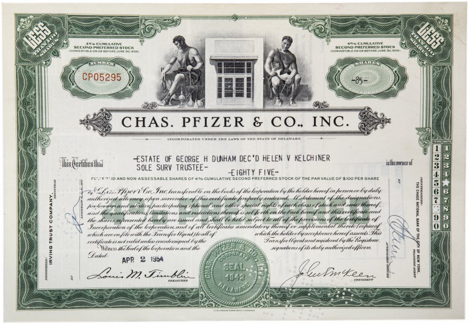 купить Акция США Chas pfizer. & Co. Inc. 1954- 1956 гг.
