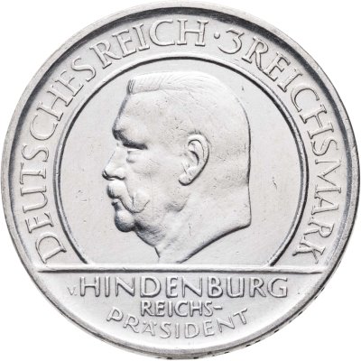 купить Германия 3 рейхсмарки (reichsmark) 1929 G 10 лет Веймарской конституции / Клятва / Гинденбург знак монетного двора "G" — Карлсруэ