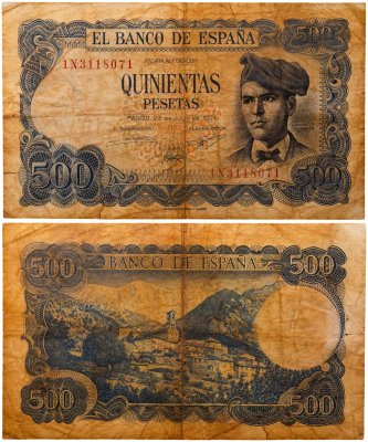купить Испания 500 песет 1971 Pick 153 (Jacinto Verdaguer, Vinyoles d'Oris and Mount Canigó, Жасинто Вердагуер)
